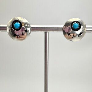 Sterling Silver 925 Navajo Turquoise Shadow Box Stud Earrings Size 0.5" Length